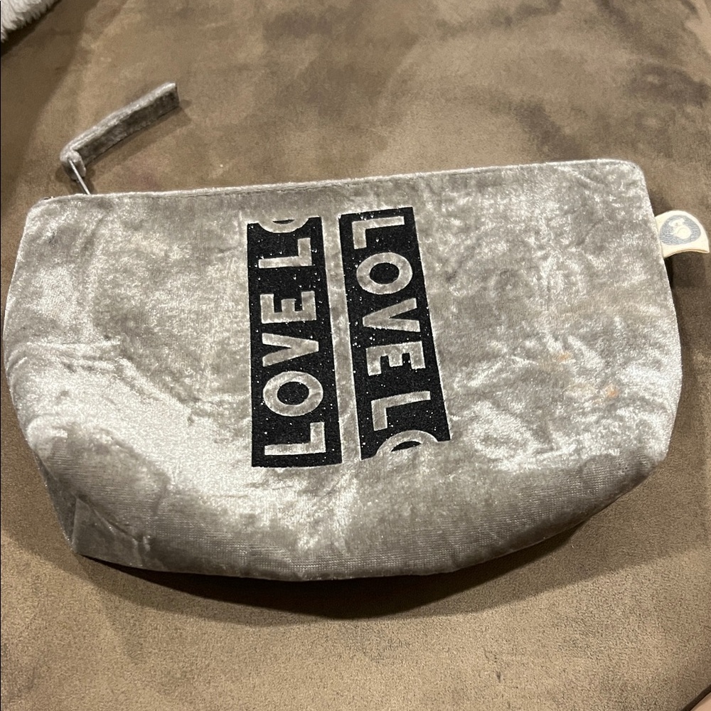 Quilted Koala LOVE design on Velvet Cosmetic Bag - Gray. NWT.
